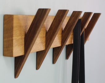 Wall oak coat rack with 4-5-6-7-8 fumed oak hooks/ Modern oak rack/ Oak coat rack/ Clothing rack/ Coat rack/ Hat rack/ Wall coat rack