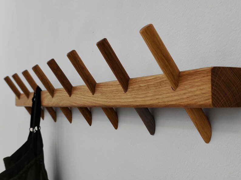 Handmade Coat Rack With 4-8 Hooks / Natural Oak in Different Variations ...