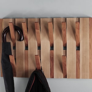 Piano multi wood (fumed oak with beech 8-16 hooks) 2-Tiers coat rack, Wall wooden holder, Wall mounted rack, Flip-down hooks, Clothes rack