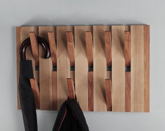 Multi wood coat rack 8/12/16 hooks, Wall mounted wooden holder , Wall mounted coat rack, Flip-down hooks, Clothes rack