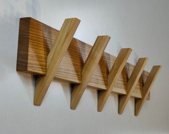 Appendiabiti in legno / Ciliegio naturale / Appendiabiti da parete / Appendiabiti moderno con 5 ganci / Appendiabiti in legno