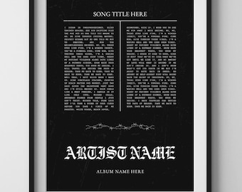 CHOOSE YOUR SONG | Customisable Album & Lyric Poster Digital Delivery Printable Download | Gothic Metal Music Album Poster Song Lyrics