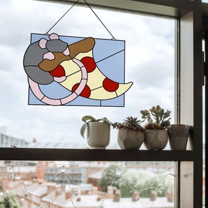 Digital Stained Glass Pattern / PIZZA RAT / PDF Instant Download (Intermediate to advanced)