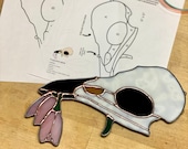 Digital Stained Glass Pattern Bird Skull with flower PDF Instant Download (Intermediate)
