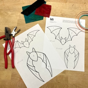 Digital Stained Glass Pattern / Set of 3 Bat Halloween Ornaments PDF Instant Download (beginner to intermediate)