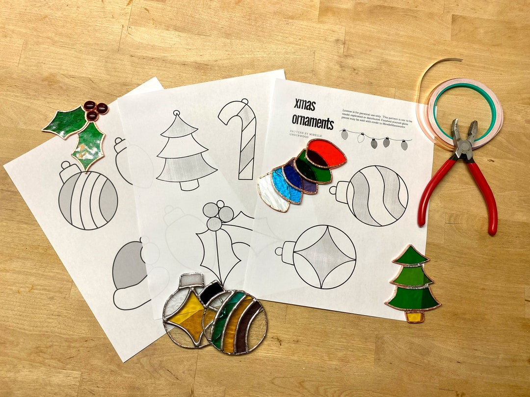 Digital Stained Glass Pattern / Christmas Tree Ornaments Set of 9 / PDF ...