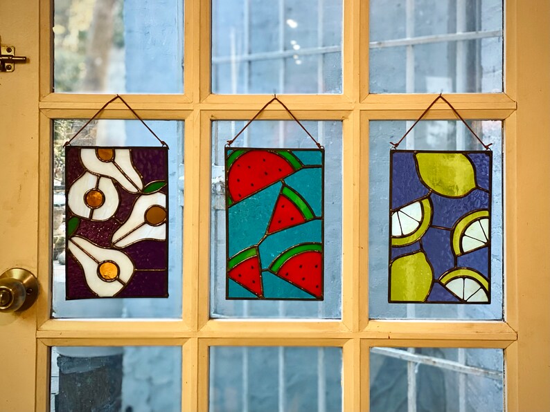 Digital Stained Glass Patterns / SET of 3 FRUIT Panels / Pear Etsy