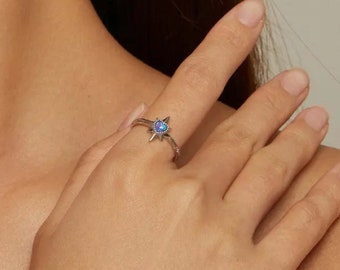Opal Ring-Astral Blue • 925 Sterling Silver • Simple Finger Ring for Women •  Party Wedding Jewelry