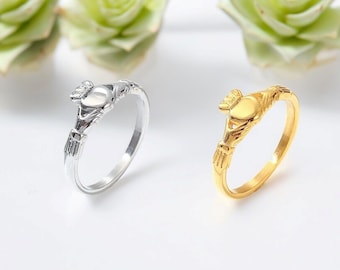 Anillo Claddagh - Plata esterlina celta • Chapado en oro, joyería de amor, regalo perfecto para ella