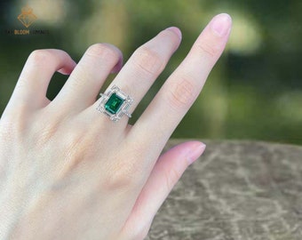 Emerald Ring •  2.00 CT • 925 Sterling Silver •  7*9MM  • Ring for Women • Jewelry Vintage •  Perfect for Mother's day•