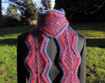 Zigzag Diamond Knit Scarf in Red and Blue Medium Size