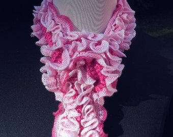 Pretty Pink Ruffled Scarf Frilly Woman’s Spring Summer Accessory