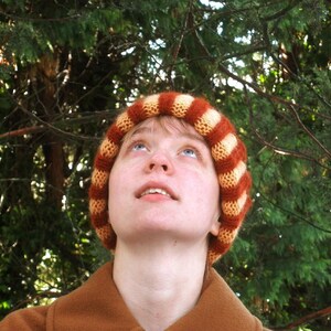 Double Knitted Corrugated Rib Cap in Rust and Peach image 5
