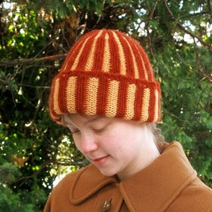 Double Knitted Corrugated Rib Cap in Rust and Peach image 4