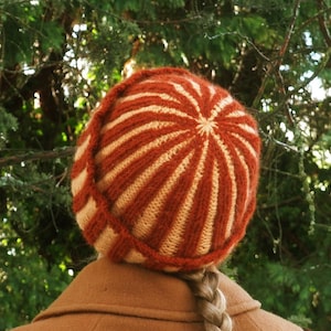 Double Knitted Corrugated Rib Cap in Rust and Peach image 1