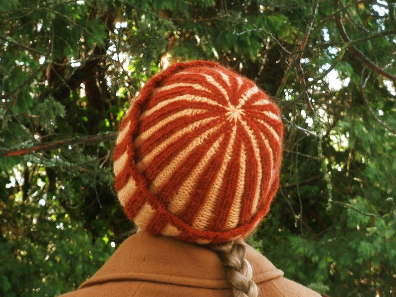Double Knitted Corrugated Rib Cap in Rust and Peach image 1