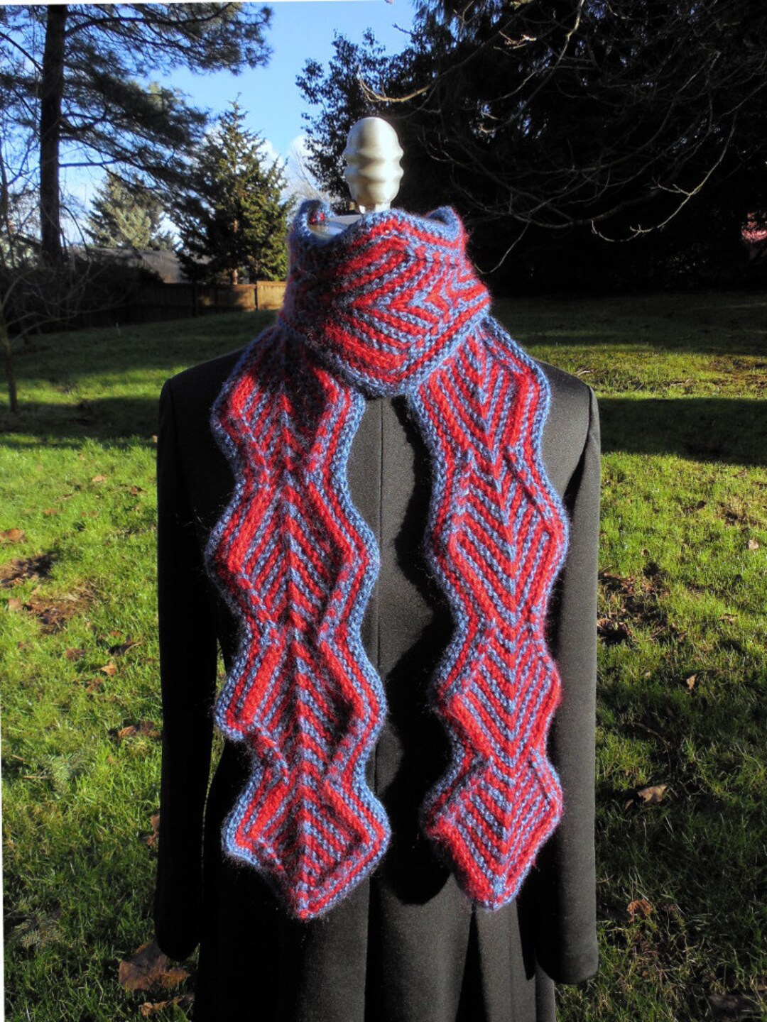 初売り 福袋 Zigzag Diamond Knit Scarf in Red and Blue Medium Size - Etsy トップス