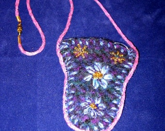 Small Embroidered Scissors Case Necklace from Recycled Wool