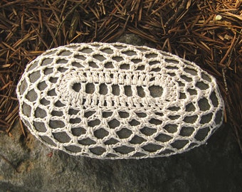 Oval Mesh Sea Stone Paperweight crocheted lace fiber art