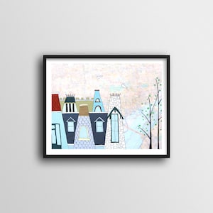 vintage Homes and Paper Airplane Print // 11x14 ou 8x10 Art Print for Sweet Housewarming Gift