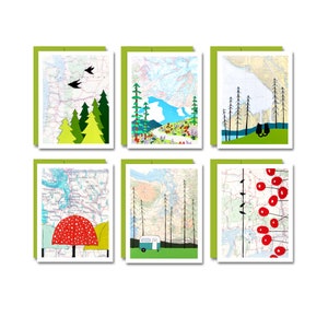 Washington Map Art Card Set / Everyday Blank Box Card Set de 6 cartes PNW uniques