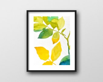 Summer Leaves Print // Modern Watercolor Botanical Art Print by Rachel Austin