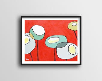 Mod Art Print of Abstract Poppies // 8x10 or 11x14 Art Print great Art for Kitchen or Gardener Gift