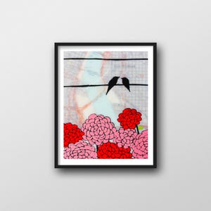 Love Bird Art with Portland Map // 8x10 or 11x14 Art Print for Anniversary Gift or Wedding Art Gift