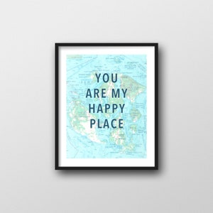 San Juan Islands You Are My Happy Place Print, 11x14 Map Wall Art, Northwest Travel Gift