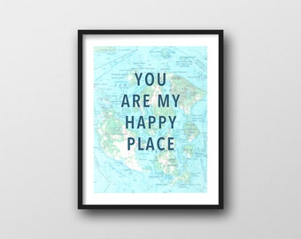 San Juan Islands You Are My Happy Place Print, 11x14 Map Wall Art, Northwest Travel Gift