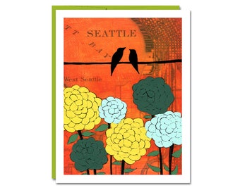 Elliott Bay Map Card // Bird Notecard // Blank Card // Seattle Card // NW Art Card // Everyday Card // Washington // Rachel Austin Card