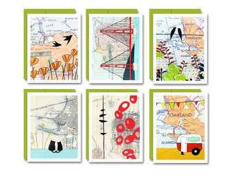 Bay Area Box Card Set / San Francisco Blank Note Card Set of 6 Art Cards