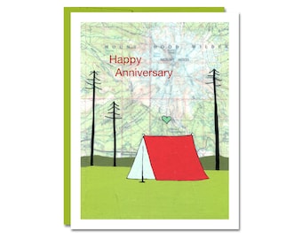 Happy Anniversary Map Card // Greeting Card // Anniversary Card // Camping Card // Map Art Card // Greeting Card // Rachel Austin Art Card