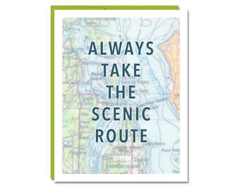 Take The Scenic Route Card // Travel Card // Greeting Card // Wanderlust // Adventure Card // Map Art Card // Rachel Austin Cards