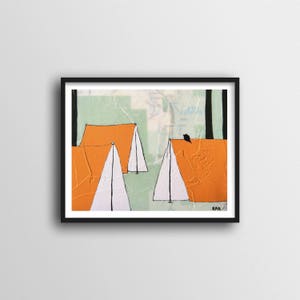 Oeuvre d'art de camping mignonne avec oiseau//impression d'art de carte de 8 x 10 ou 11 x 14 pouces La forêt est une superbe oeuvre d'art pour chambre d'enfant