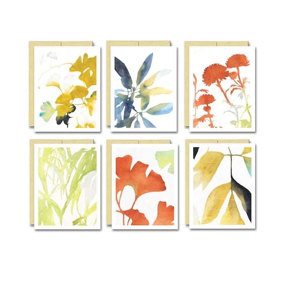 Watercolor Botanical Card Set: Blank Linen Note Cards, Gardener Gift