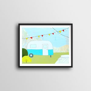 Art de voyage avec impression camping-car et carte de Washington // Impression d'art 8 x 10 ou 11 x 14