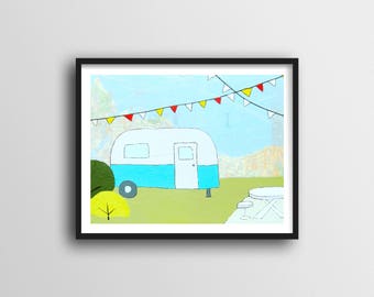 Travel Art with Camper Print and Washington Map // 8x10 or 11x14 Art Print