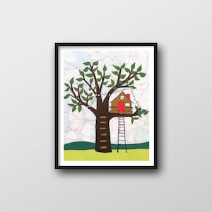 Tree House Print is Cute Art for Kids Area // 8x10 or 11x14 Map Art Print