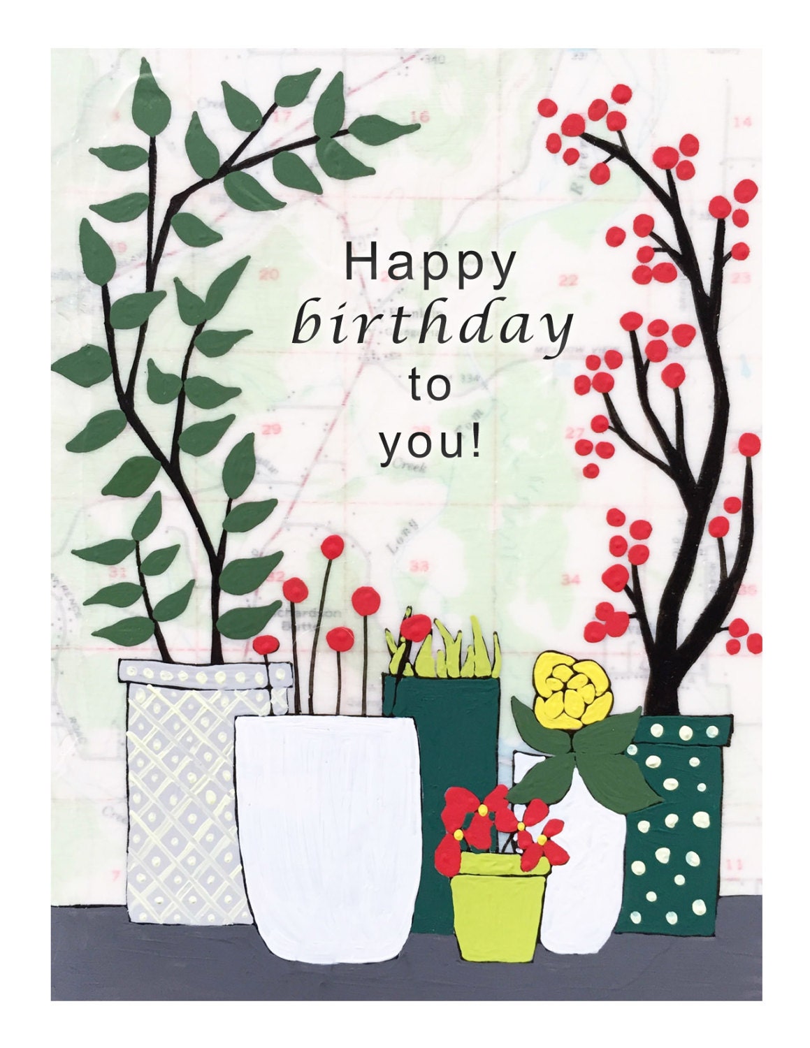 NEW // Birthday Plants Card // Gardener Birthday // Map Art Etsy