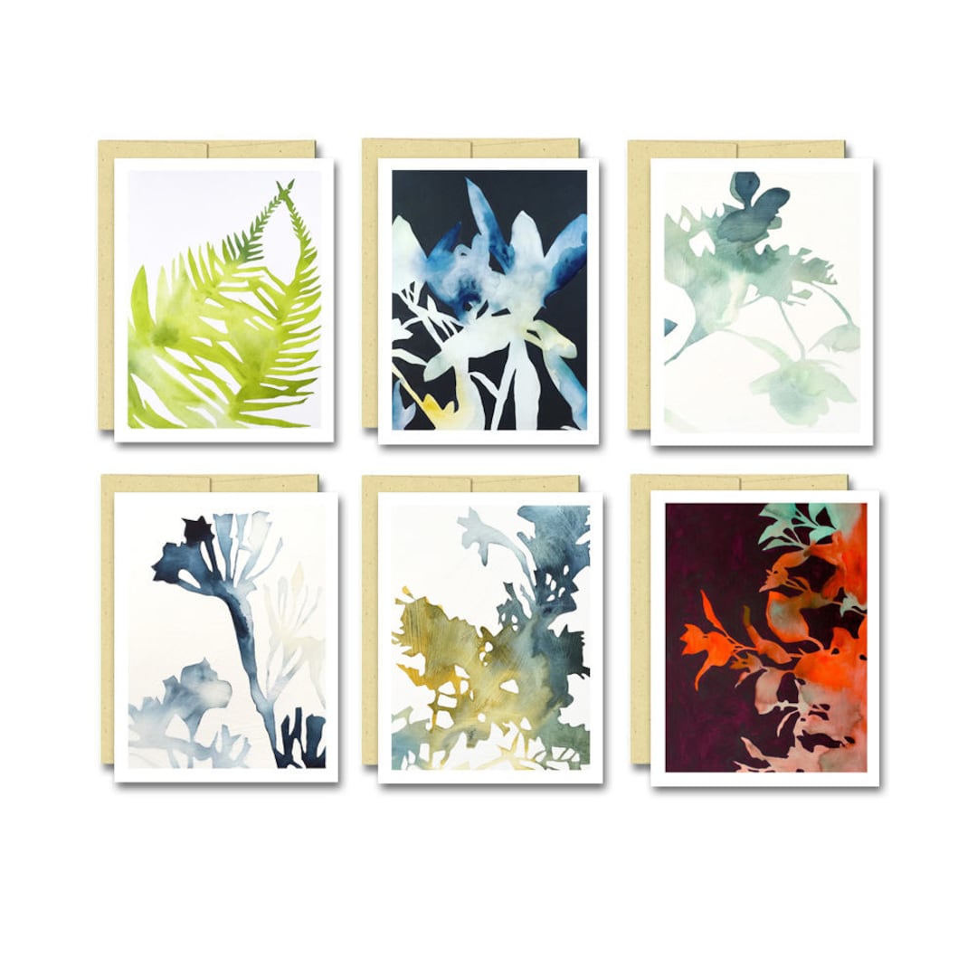 Watercolor Botanical Card Set: Plant Art Note Cards, Set of 6 - Etsy