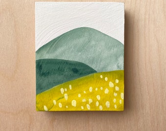 Tiny Seascape / Minimalist Landscape Painting on Wood