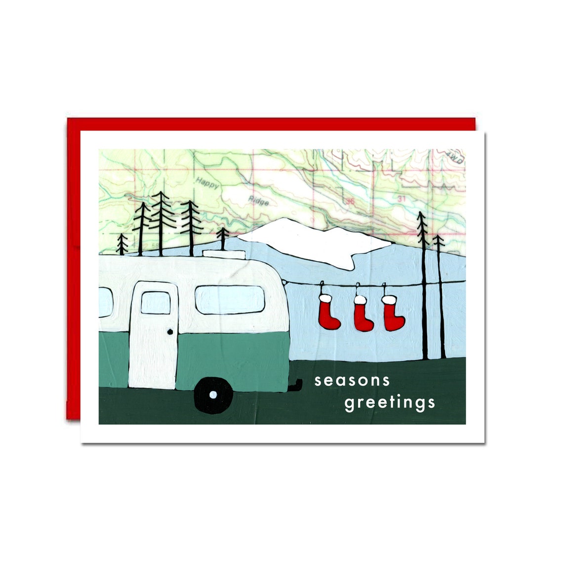 Map Art Holiday Camper And Stockings Card Set of 6