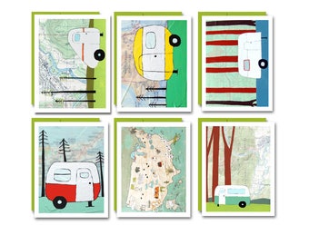 Camping Box Card Set // Set of 6 Blank Art Cards Makes Cute Gift for Traveler