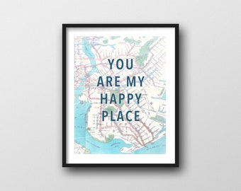 Brooklyn You Are My Happy Place Print, 11x14 Map Wall Art, New York Gift