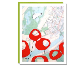 Poppy and Paper Airplane Card / Blank Notecard