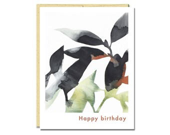 Happy Birthday Card // Garden Modern Birthday Card with Botanical Watercolor