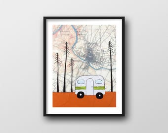 Airstream Decor with Austin Texas Map Art // Wanderlust Gift for Traveler 8x10 or 11x14 Art Print