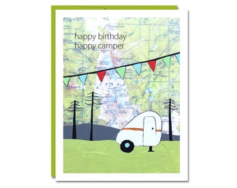 Happy Birthday Camper Map Card // Happy Camper // Birthday Card // Greeting Card // Camping Card // Cute Birthday Card // Rachel Austin Card
