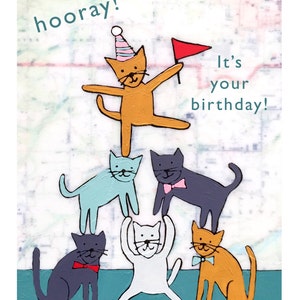 Cat Birthday Card for Cat Lover with Cute Cats and Party Hats image 2